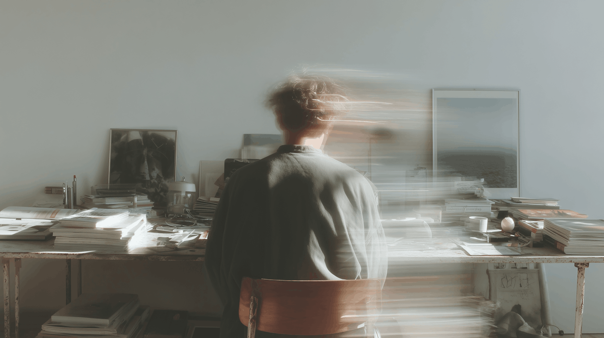 Person at blurred desk
